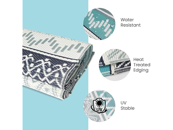 STRICKLANDHOME Outdoor Rug, Blue & Grey