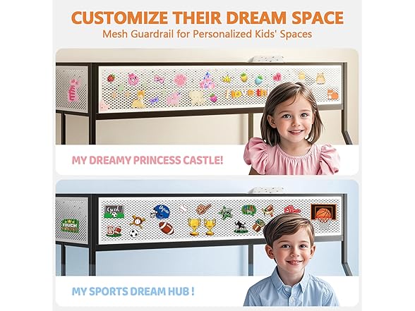 LIFE SKY Metal Bunk Bed w/Mesh Guardrail