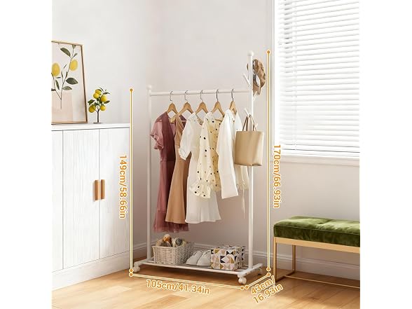 Takywep 41.34'' Length Standing Coat Rack with Wheels White