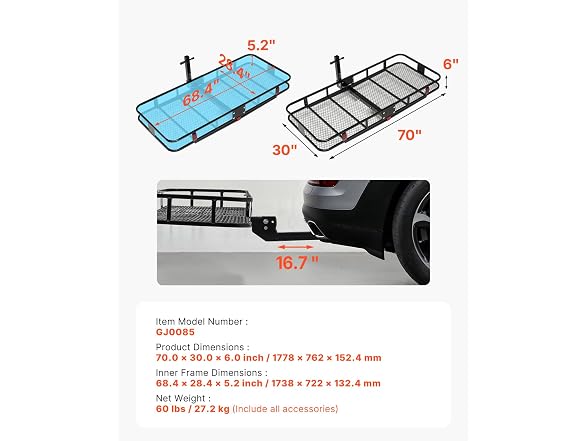70" x 30" x 6", Hitch Cargo Carrier