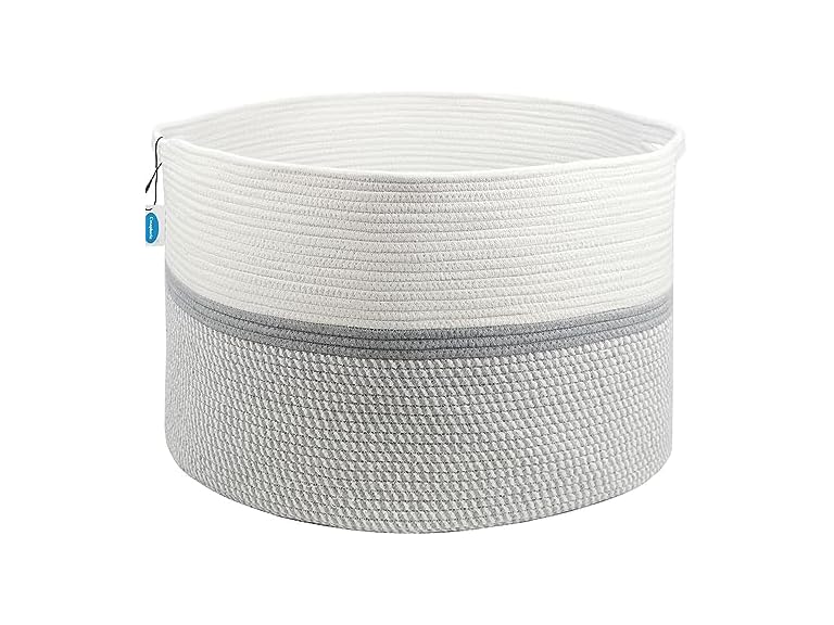 Casaphoria Laundry Basket, 21.7 * 21.7 * 13.8 inches Storage Basket, Blanket Storage,Laundry Hamper,Cotton Rope Basket, Baskets for Organizing,Storage Baskets -Light Grey