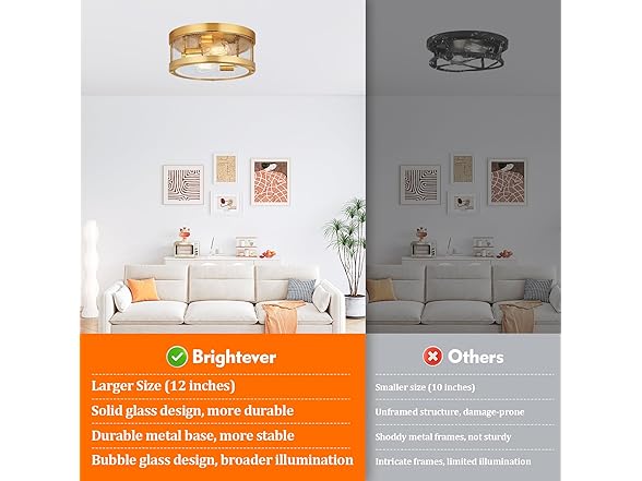 Brightever 2-Light Gold Close to Ceiling Light Fixture