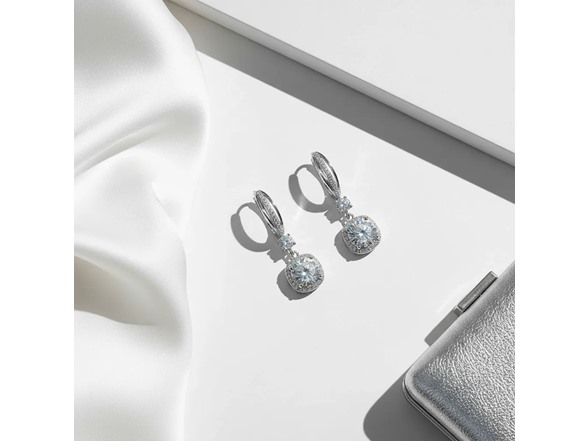 Moissanite Halo Drop Huggie Earrings