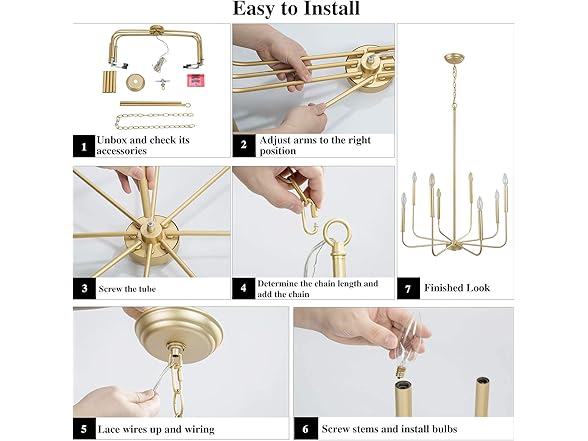 KSANA Gold Chandelier, Modern Light Fixture