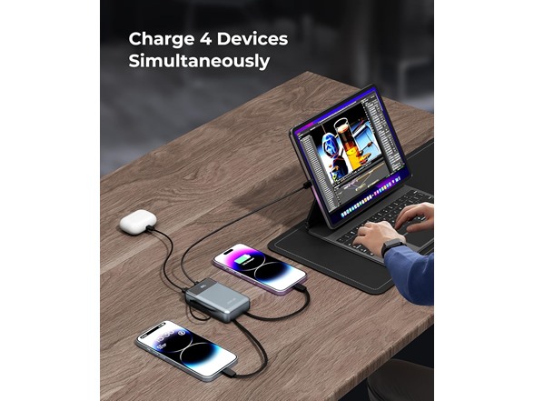 (2 or 3 Pack) Joyfar 30,000mAh USB-C 22.5W Powerbank w/Cables