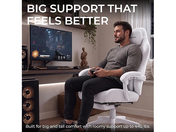 Dowinx Big and Tall Suede Fabric Gaming Chair White - Gallery 6