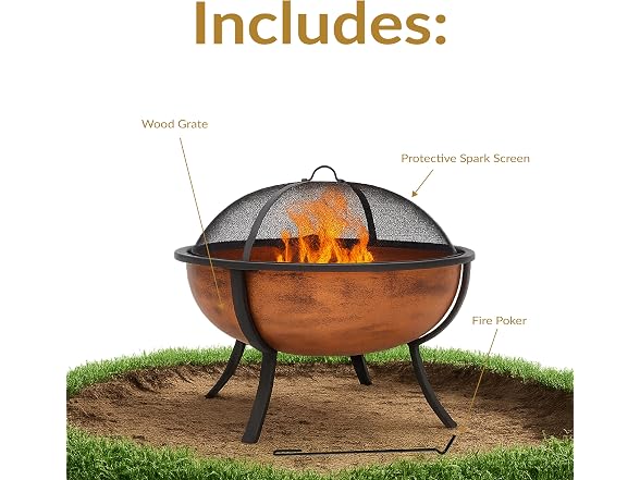 Sunnydaze Round Steel Outdoor Wood-Burning Fire Pit, 32", Copper