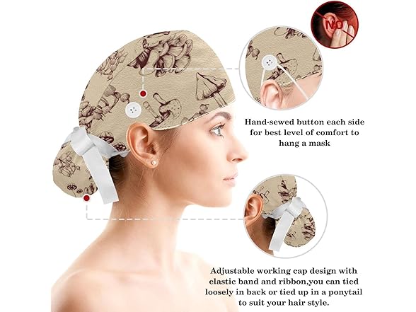 Generic Mushroom Scrub Caps Surgical Women