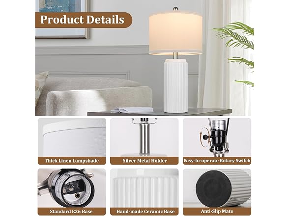 TOBUSA 23.5" White Ceramic Table Lamps Set of 2