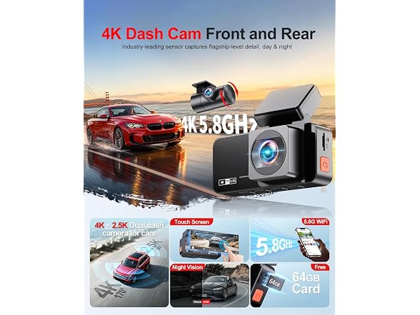 Winail Dash Cam Front Rear 4K+2.5K