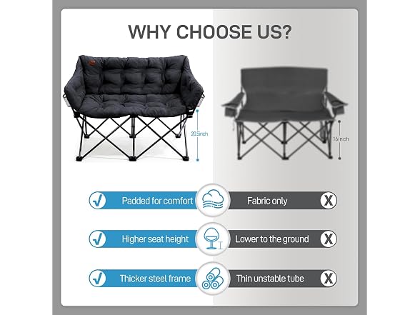 EVER ADVANCED Black Double Camping Chair