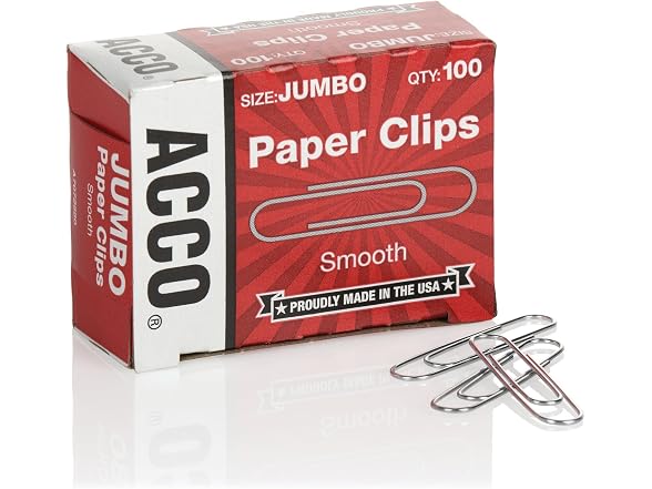 ACCO Brands Paper Clips, Jumbo, Smooth, Economy, 10 Box