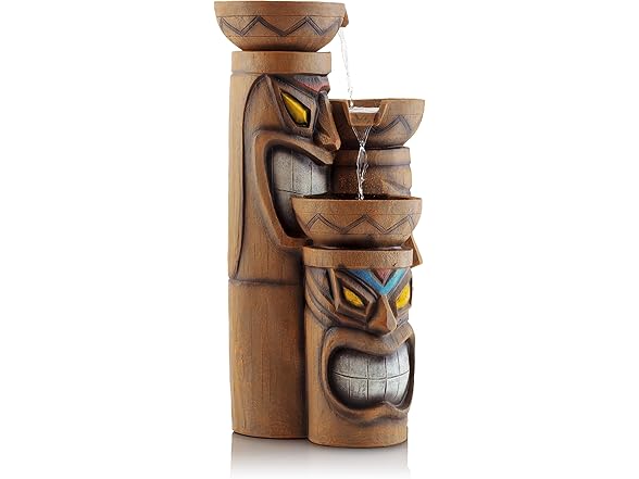 Alpine Corporation 29" H Outdoor 3-Tiered Tiki Head Bowl Waterfall