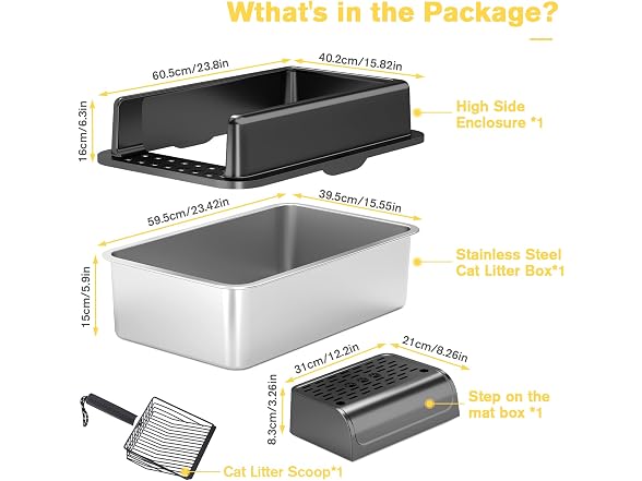 XSBAIHUO Stainless Steel Cat Litter Box with Lid