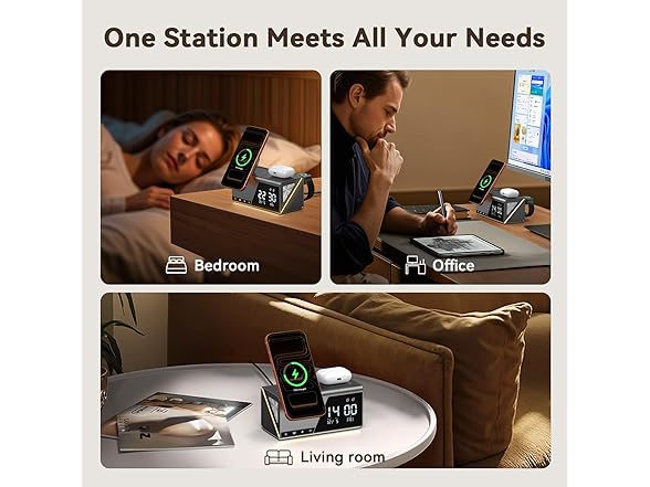 4URPC 6-in-1 Alarm Clock and Charging Station