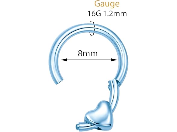 G23 Titanium Heart Nose Ring Ice Blue