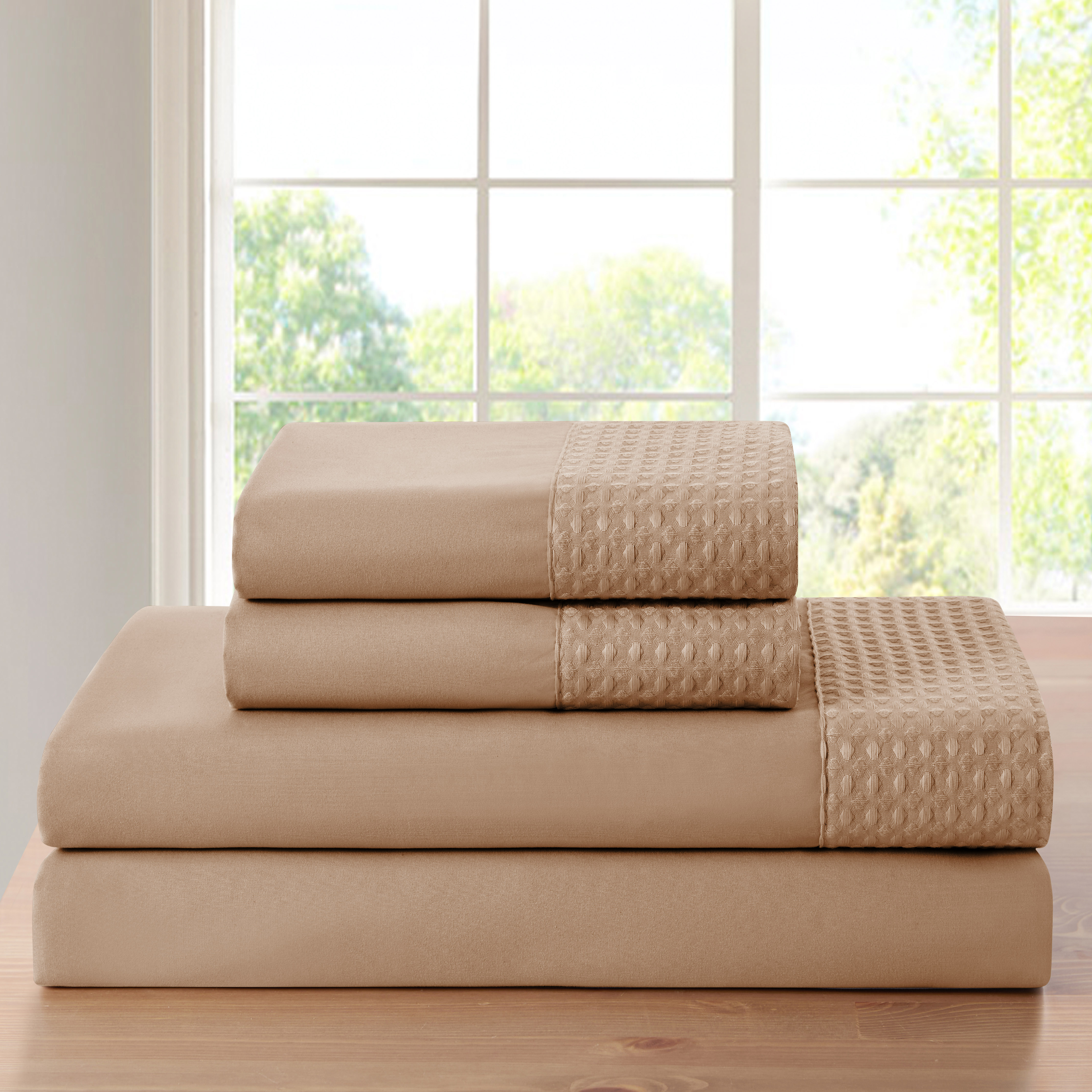 Rayon From Bamboo 4Pc 1800 Count Waffle Hem Sheet Set - Gallery 24