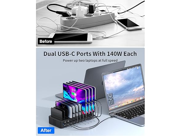 10-Port USB C Fast Charger Station | 600W