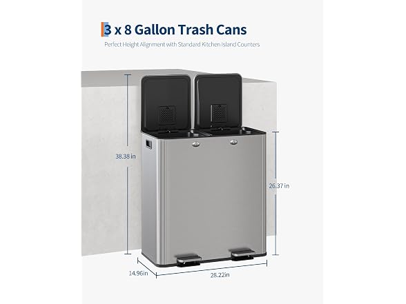 OUTLANE Trash Can, 2 x 8 gal (2 x 30 L) Garbage Can