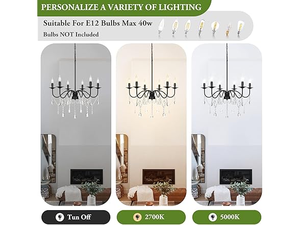 GoBright 6-Light Farmhouse Crystal Chandelier, Black