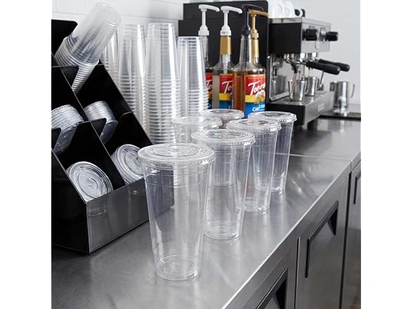TLAPS 24 oz Crystal Clear Plastic Cups with Flat Lids 100 CT 