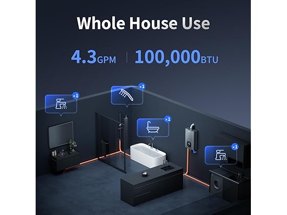Ranein Natural Gas Tankless Water Heater, Indoor Max 4.3 GPM, 100,000 BTU Instant Hot Water Heater (Open Box)