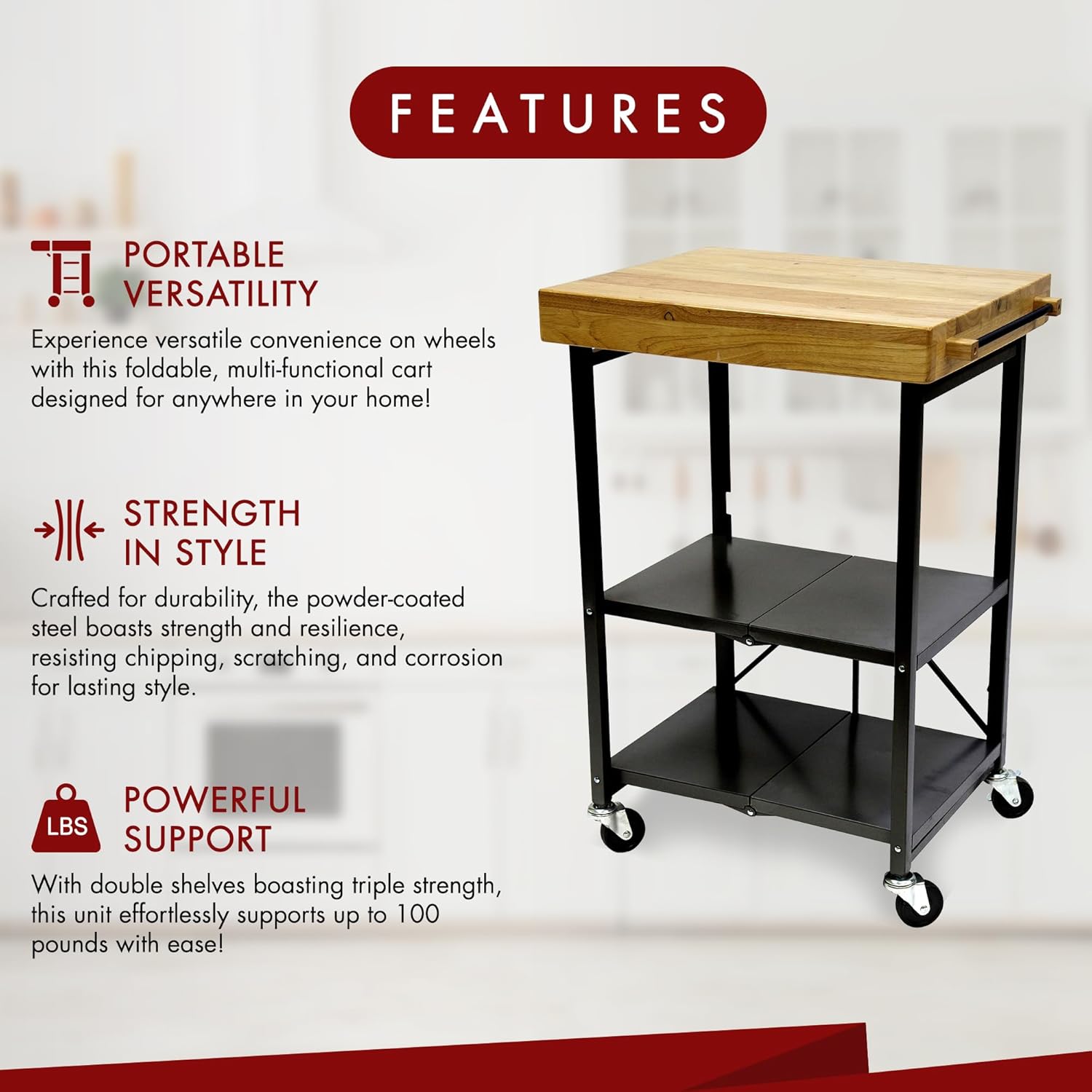 Origami Foldable Wheeled Steel Frame Wood Top Cart - Gallery 12