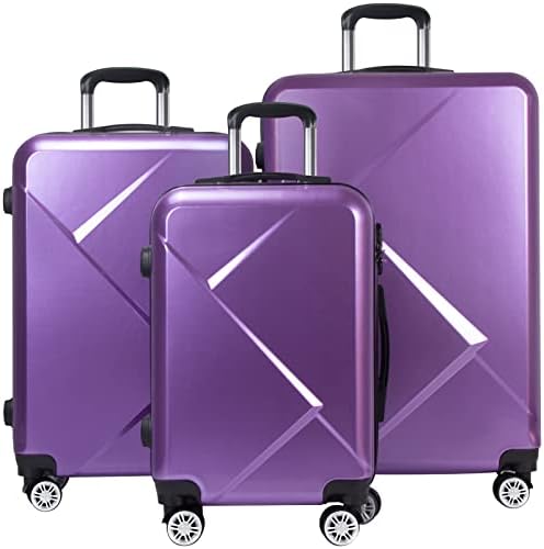 Tiktun Luggage, PC+ABS Hardshell Lightweight Durable Spinner Wheels Suitcase, Purple, 3-Piece Set (20"/24"/28")