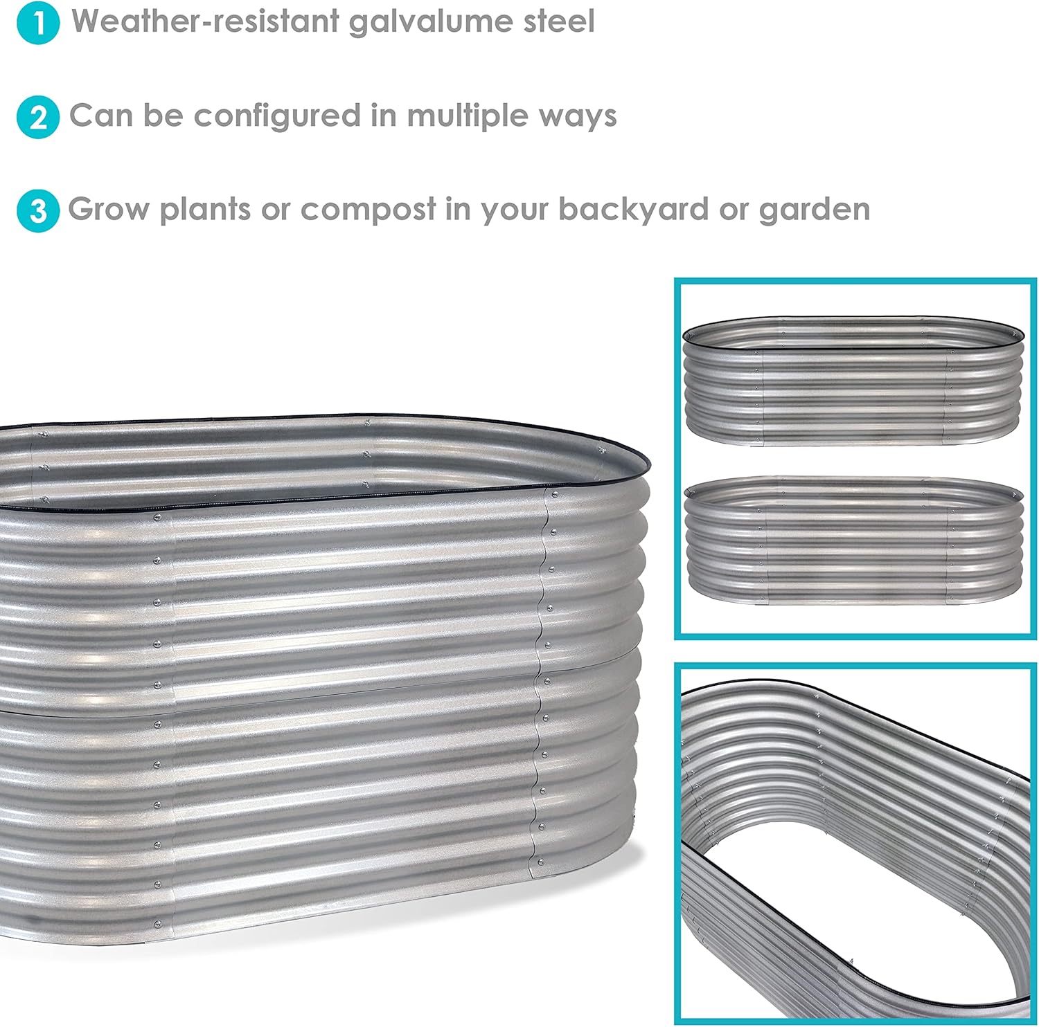 Sunnydaze 62.5" Oval Garden Bed - Silver - Gallery 13