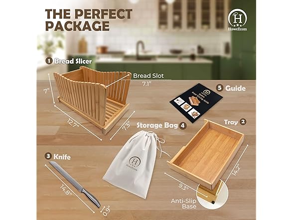 HoweEcom Bamboo Bread Slicer,