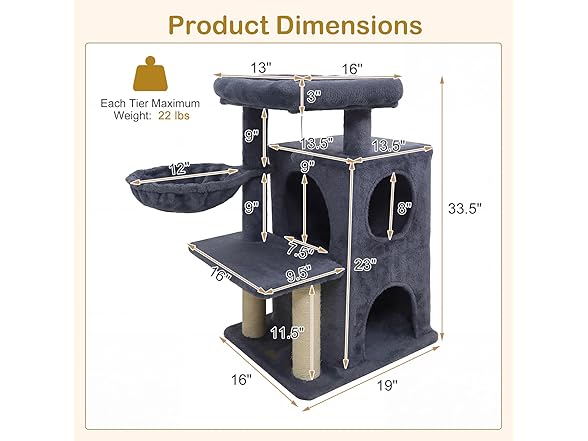 DORTALA Cat Tree for Indoor Cats, 33.5"