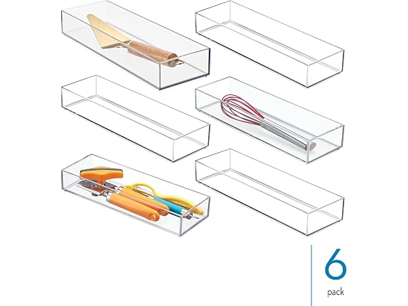 iDesign Plastic Drawer Organizer Tray, Set of 6, Clear