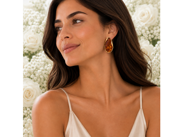 18K Gold Amber Resin Stud Earrings