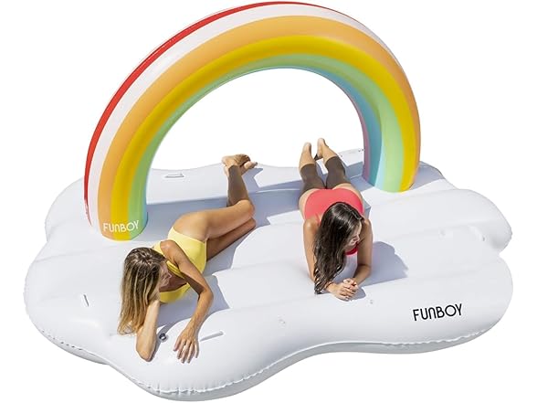 FUNBOY Giant Inflatable Luxury Rainbow Cloud Island Daybed Pool Float
