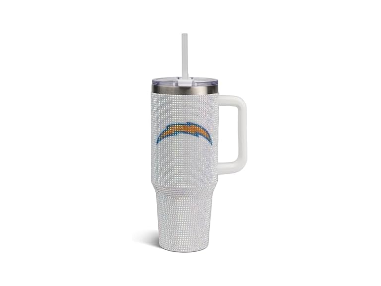 The Memory Company Officially Licensed NFL 40oz Stainless Steel Tumbler - Double Wall Insulated Travel Cup with Handle and Straw Lid - Crystal Rhinestone Design