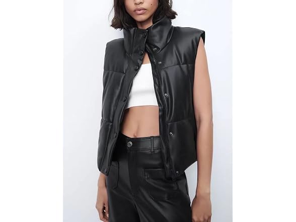 Mingzhu Women (S) Faux Leather Puffer Vest