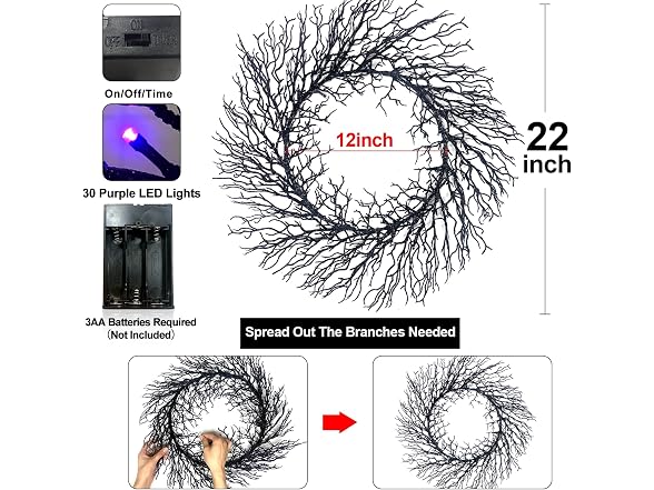 Timer 22 Inch Prelit Halloween Wreath Decoration
