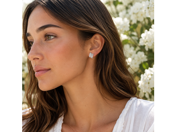 Silver Geometric CZ Stud Earrings