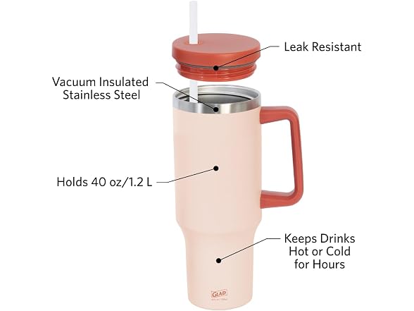 Glad Pioneer Stainless Steel Tumbler 40 oz Rust