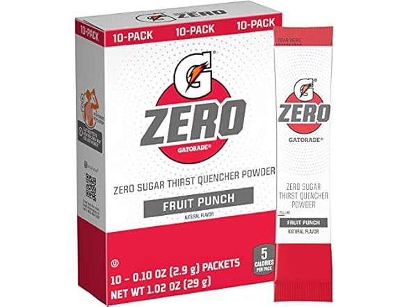 10PK Gatorade G Zero Powder, Fruit Punch, 0.10 oz.