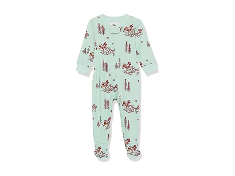 Amazon Essentials Disney | Marvel | Star Wars Unisex Babies' Snug-Fit Cotton Footed Pajamas, Mickey Winter - Baby Snug-fit, 18 Months