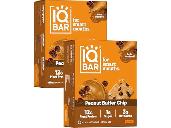 IQBAR Plant Protein Bars, Peanut Butter Chip, 24c