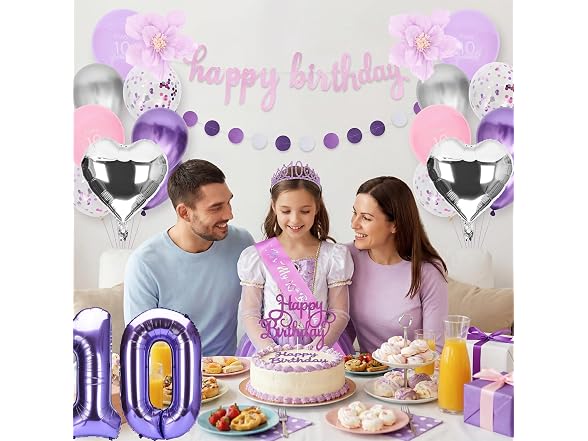 Bafei 10th Birthday Decor Kit Purple/Pink