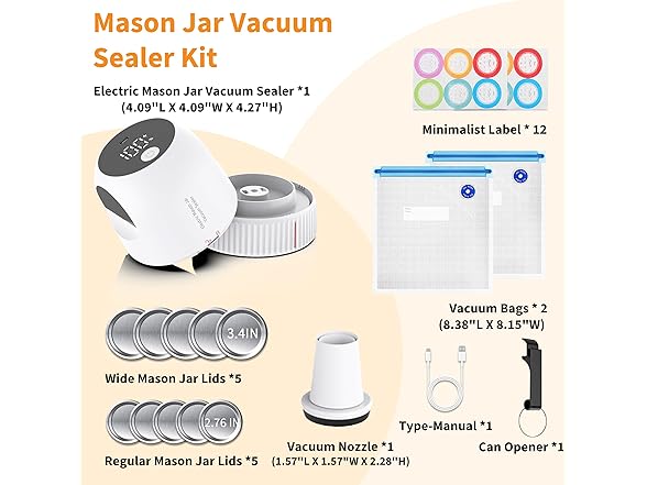 3 in 1 Electric Mason Jar Vacuum Sealer Kit