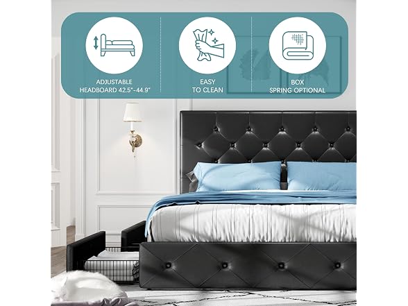 HOOMIC Queen Platform Storage Bed Frame