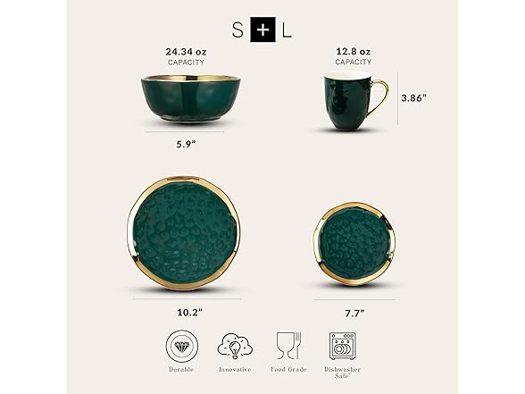 Stone Lain Florian 16 Piece Dinnerware Set Green