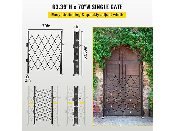 VEVOR Single Folding Security Gate, 5' H x 5-1/2' W