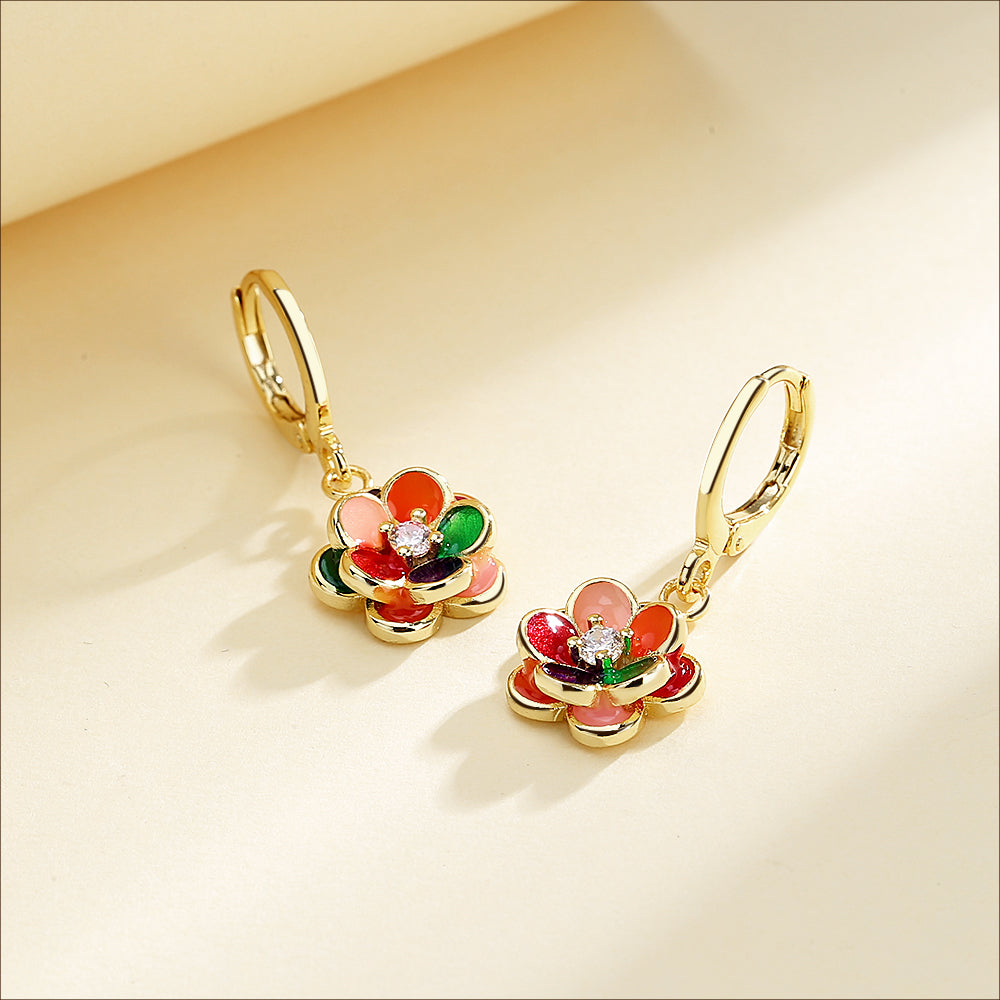 Gold Plated Floral Dangle Drop Earrings - Gallery 4