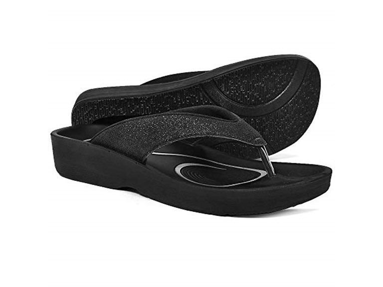 AEROTHOTIC Original Orthotic Comfort Thong Sandal Flip Flops - Crystal Black - Womens 7