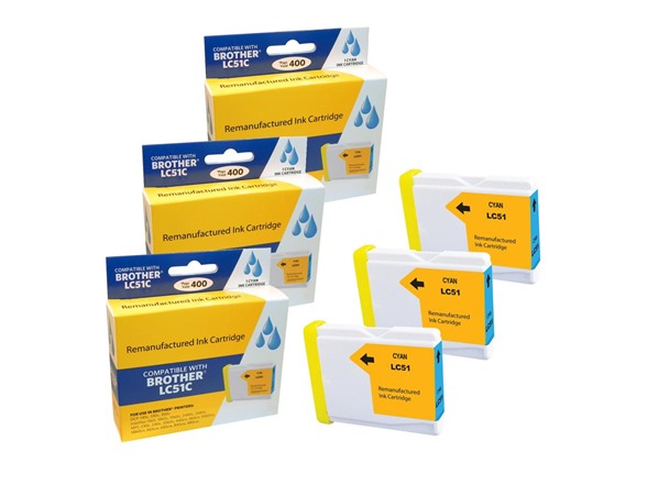 Compatible Brother LC51 Ink Cartridge, Cyan (3 Pack)